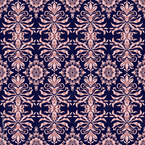 Classical Damask seamless pattern, Wallpaper in the style of Baroque, Vintage background, Luxury floral Graphic pattern for fabric, curtain, packaging, Vector Illustration for Elegant Textile Design