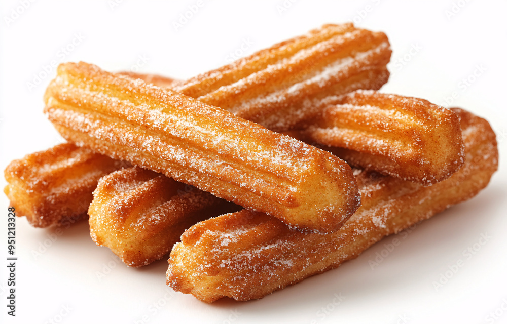 Delicious churros on a white background, perfect for indulging in a sweet treat Delicious churros on a white background, perfect for indulging in a sweet treat