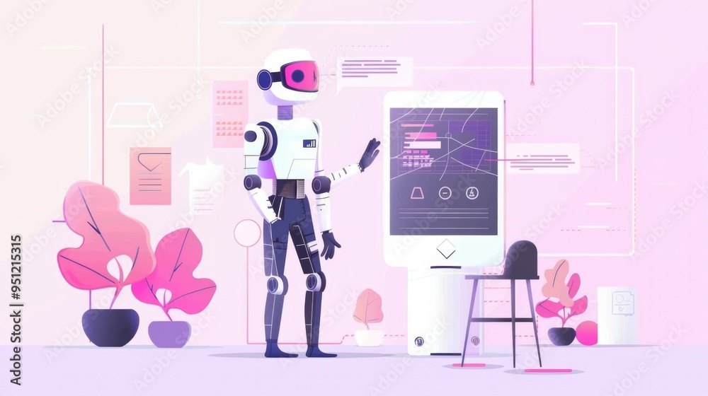 Friendly AI character assisting a user with various tasks to enhance productivity and simplify everyday life. Friendly AI character assisting a user with various tasks to enhance productivity and simplify everyday life.