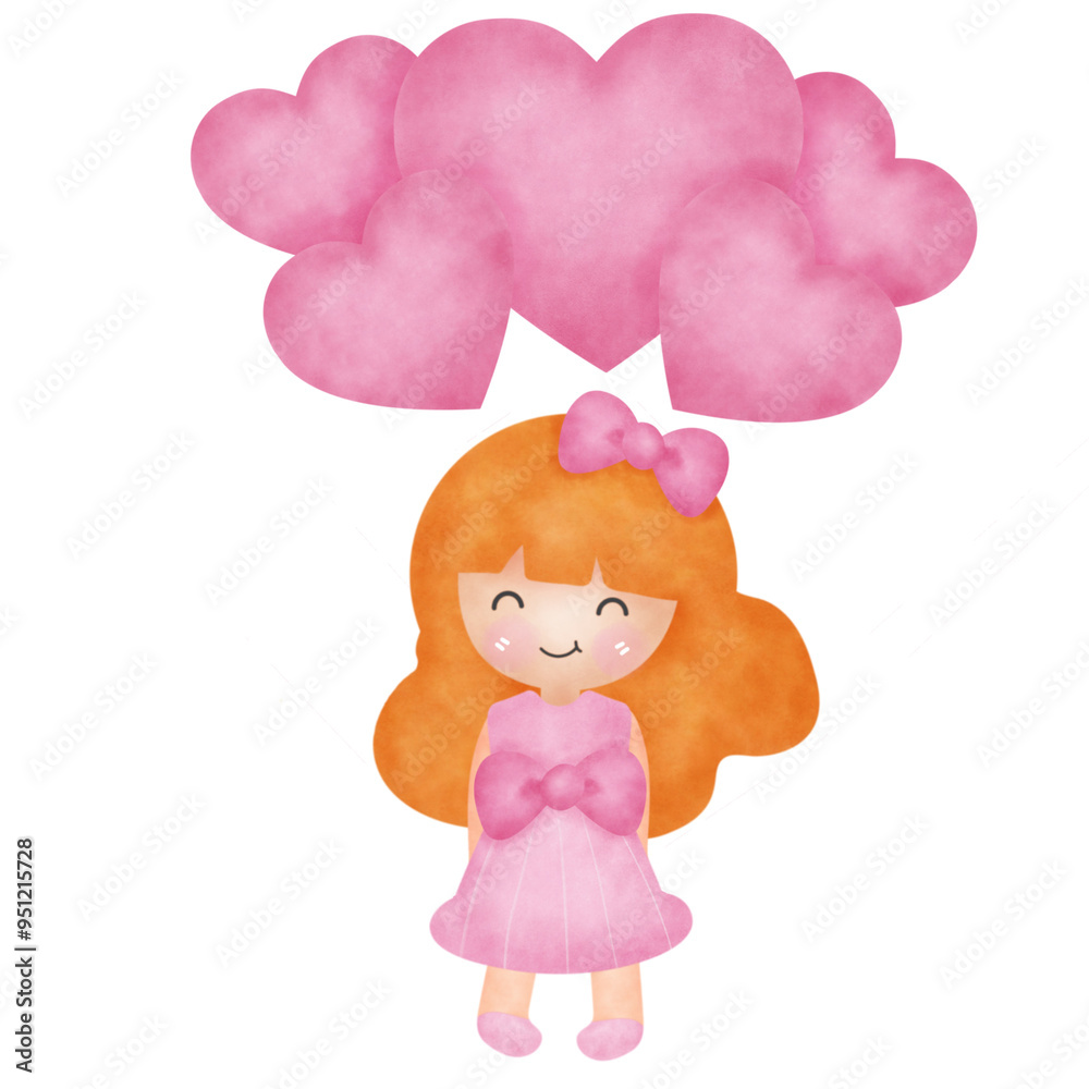Cute little girl with pink hearts balloons. Cute little girl with pink hearts balloons.
