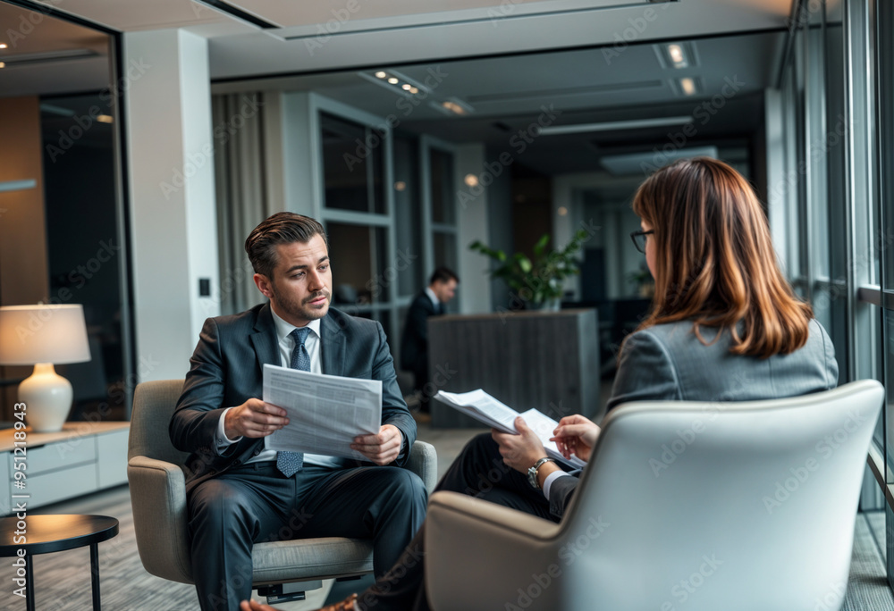 Business Consultant Advising a Client in a Modern Office Business Consultant Advising a Client in a Modern Office