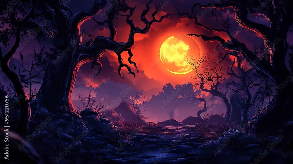 dark hell night forest with moon. halloween abstract background dark hell night forest with moon. halloween abstract background