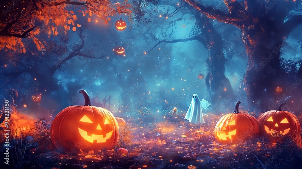 Pumpkins, Ghost, Spider Labs, halloween Background Pumpkins, Ghost, Spider Labs, halloween Background