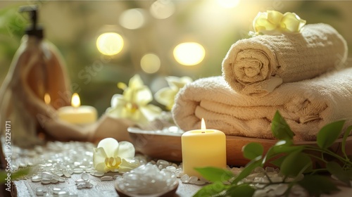 Spa Relaxation: Candles, Towels, and Flowers