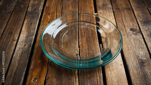 empty vintage glass plate centered on angle wooden background