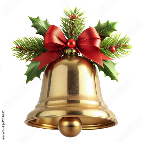 Gold christmas bells cut out. Isolated on Transparent background. Copy space.
