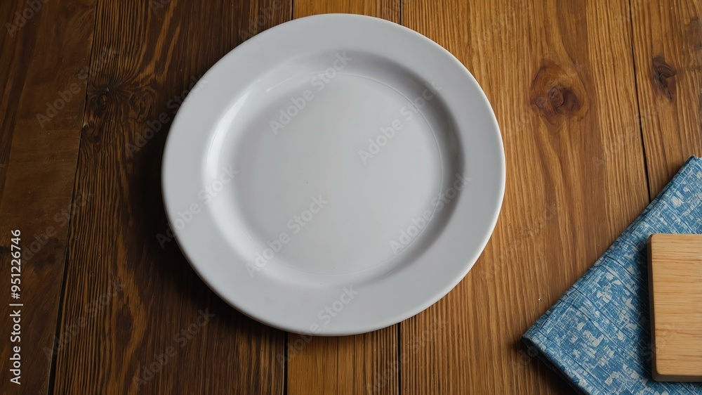 empty melamine plate centered on wood table wide background empty melamine plate centered on wood table wide background