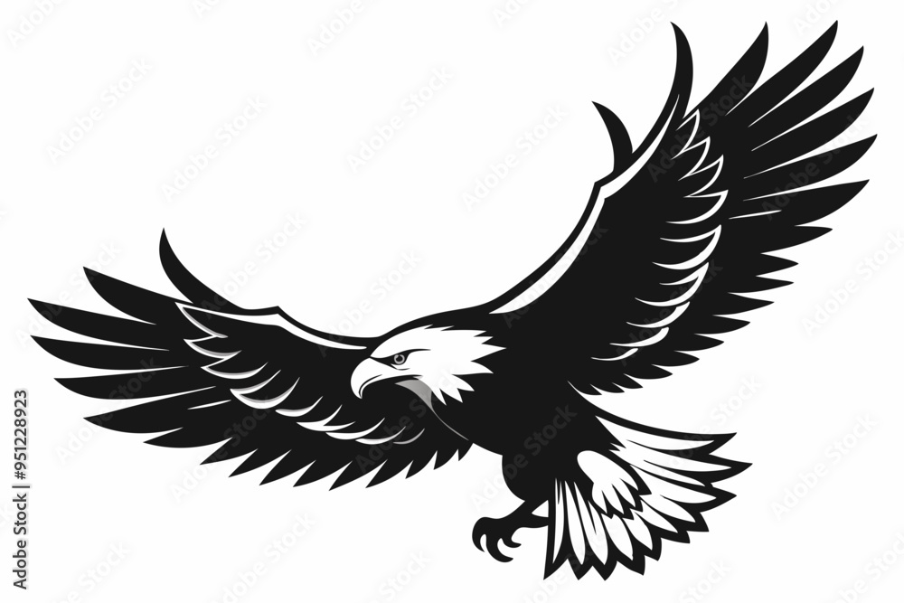 Flying Bald Eagle black and white Silhouette vector, A Bald Eagle black Silhouette Vector isolated on a white background Flying Bald Eagle black and white Silhouette vector, A Bald Eagle black Silhouette Vector isolated on a white background