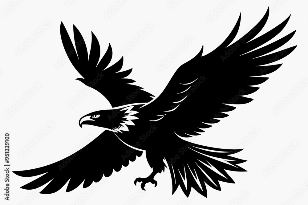 Obraz premium Flying Bald Eagle black and white Silhouette vector, A Bald Eagle black Silhouette Vector isolated on a white background