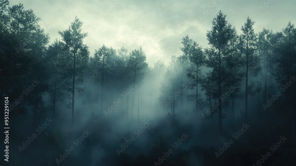 A misty morning in a pine forest, with fog rolling through the trees and the soft light of dawn creating an ethereal atmosphere. A misty morning in a pine forest, with fog rolling through the trees and the soft light of dawn creating an ethereal atmosphere.