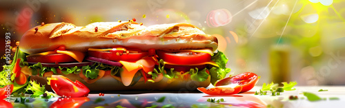 Generate a vibrant, enticing digital image showcasing a sandwich light in background