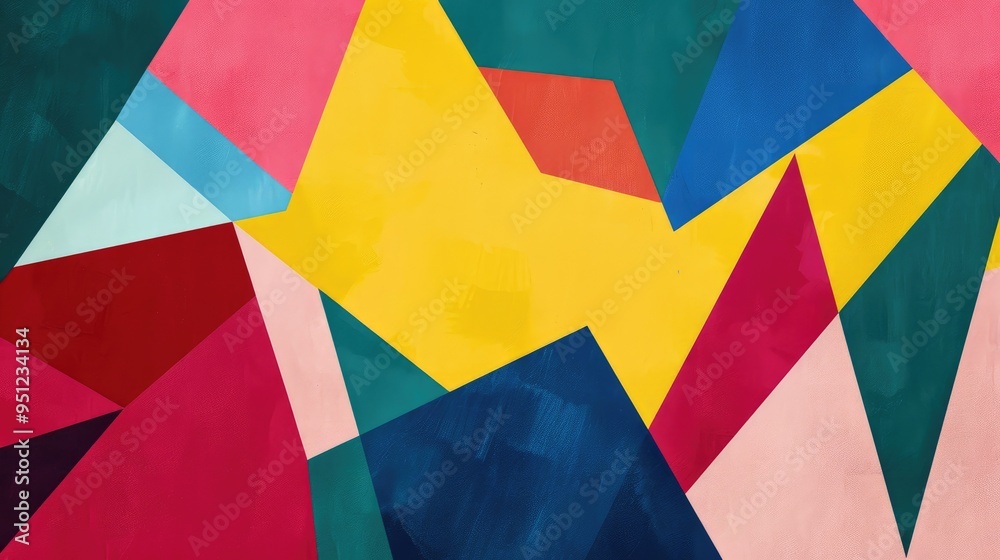 Abstract colorful geometric background with triangles, squares and rectangular shapes in yellow, pink, blue, green and red Abstract colorful geometric background with triangles, squares and rectangular shapes in yellow, pink, blue, green and red