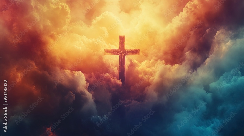 Abstract wallpaper of a Cross in heavenly, ethereal clouds. Cross background symbolizing prayer, heaven, or spirituality. Abstract wallpaper of a Cross in heavenly, ethereal clouds. Cross background symbolizing prayer, heaven, or spirituality.
