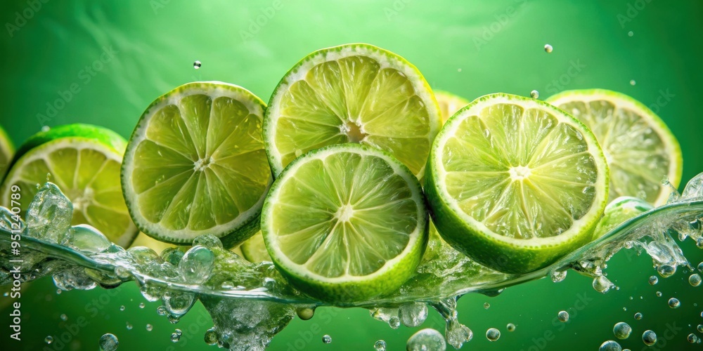 Fresh limes water explosion in a deep green background, limes, water, explosion, fresh, green, background, citrus Fresh limes water explosion in a deep green background, limes, water, explosion, fresh, green, background, citrus