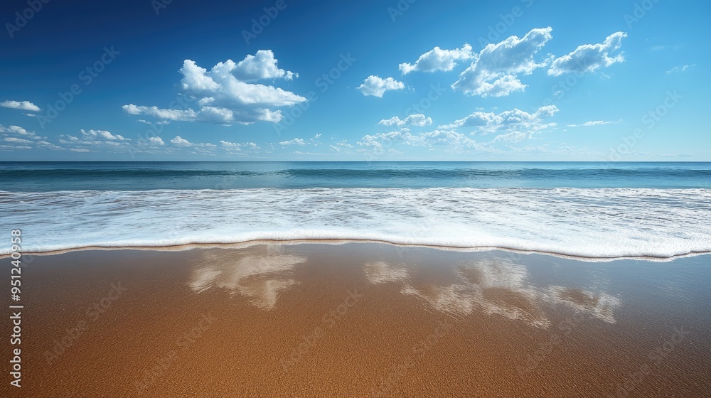 A panoramic view of a secluded beach, with the horizon stretching endlessly and the sky meeting the sea, perfect for travel and escape themes with ample copy space. A panoramic view of a secluded beach, with the horizon stretching endlessly and the sky meeting the sea, perfect for travel and escape themes with ample copy space.