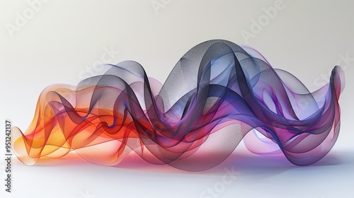 Fluid 3D geometric shape for poster design. Black abstract form and colorful lines in glass morphism style. Vector template design