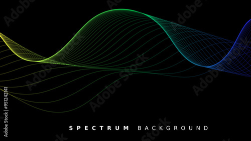 Wavy Gradient Lines with Dark Background for Wallpaper. Energy Waves: Abstract Color Spectrum. Vector Illustration.