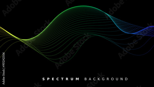 Wavy Gradient Lines with Dark Background for Wallpaper. Energy Waves: Abstract Color Spectrum. Vector Illustration.