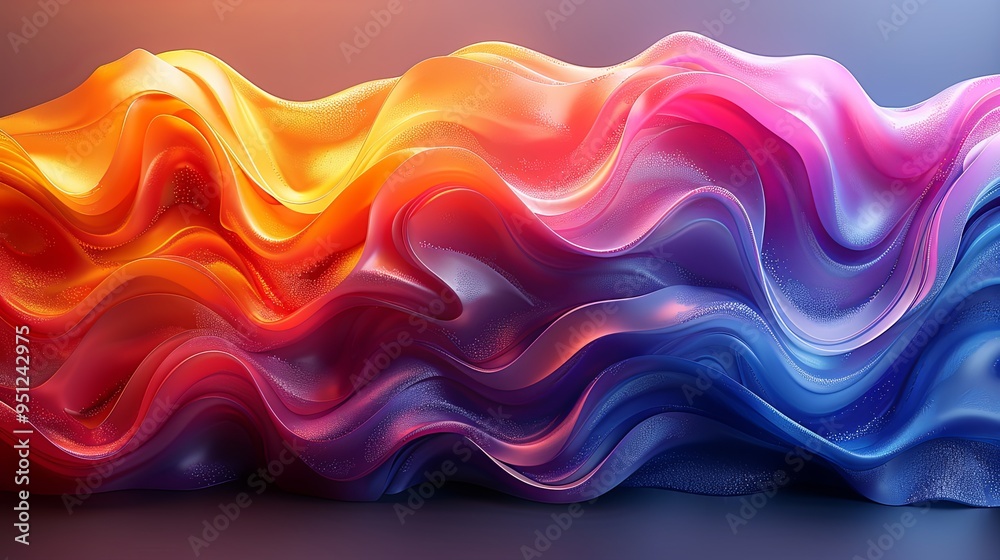 Fototapeta premium Fluid 3D geometric shape for poster design. Black abstract form and colorful lines in glass morphism style. Vector template design