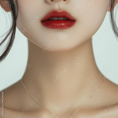 Asian Beauty Closeup with Cherry Lips