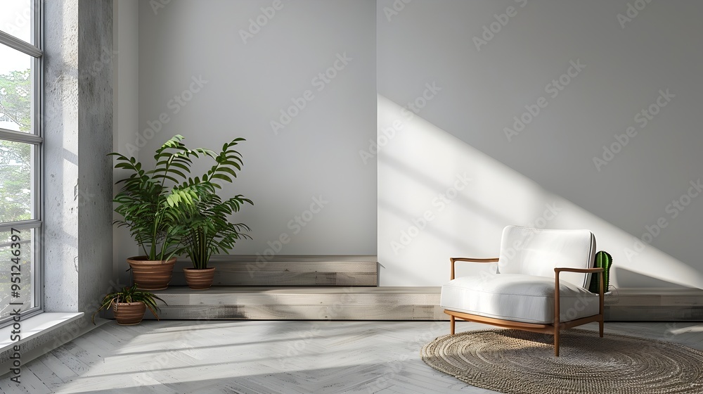Fototapeta premium Minimalist Living Room with Cozy Reading Nook and Ample Space for Text