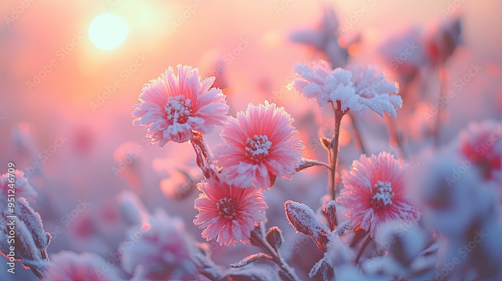 Frost kissed flowers in soft morning light. Frost kissed flowers in soft morning light.