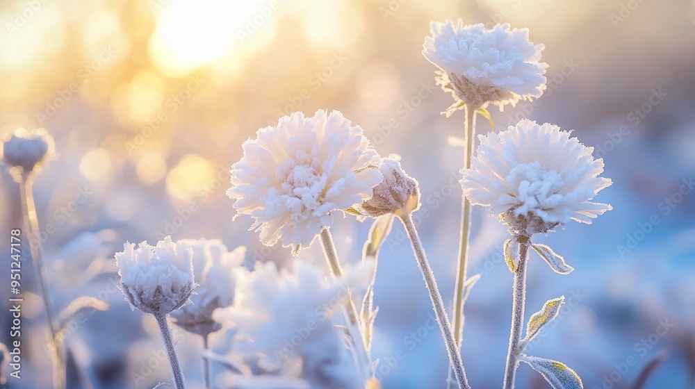 Frost kissed flowers in soft morning light. Frost kissed flowers in soft morning light.