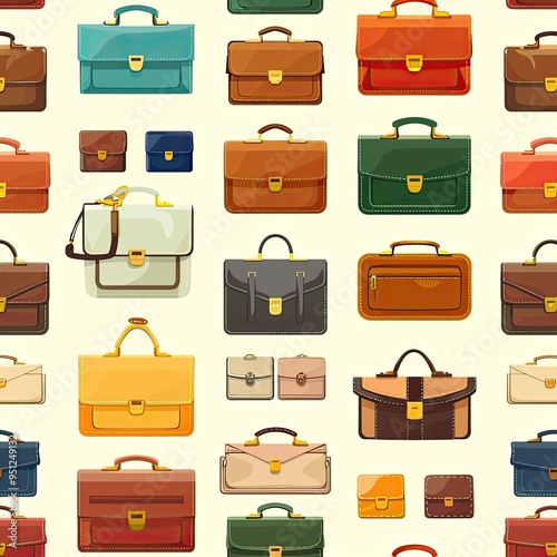 Colorful Leather Briefcases Seamless Pattern