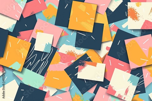 Abstract Pattern of Overlapping Colored Squares with White Lines