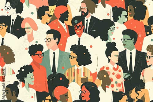 A Diverse Crowd of People in a Colorful Abstract Style