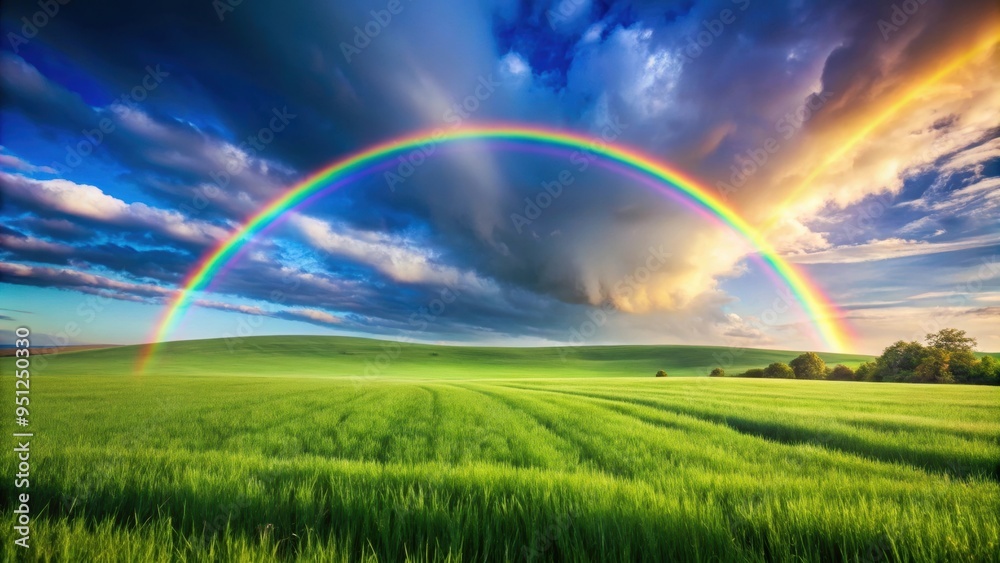 Rainbow arching over a lush green field, rainbow, field, colorful, vibrant, nature, sky, beauty, scenery, landscape, sunny Rainbow arching over a lush green field, rainbow, field, colorful, vibrant, nature, sky, beauty, scenery, landscape, sunny