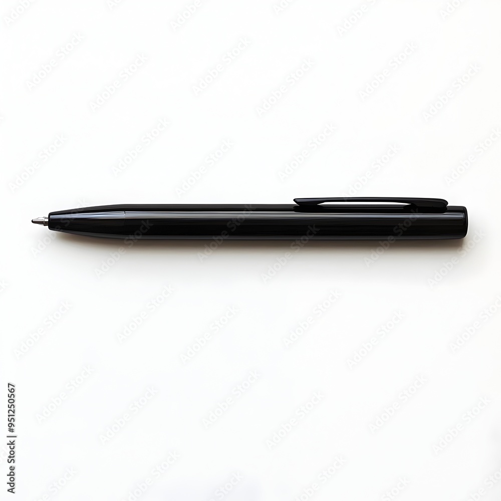 Singular Black Ballpoint Pen Lying Horizontally on Unmarked White Surface Singular Black Ballpoint Pen Lying Horizontally on Unmarked White Surface