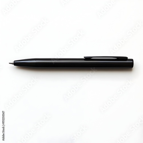 Singular Black Ballpoint Pen Lying Horizontally on Unmarked White Surface