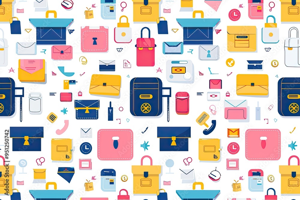 Colorful Pattern of Briefcases, Envelopes, and Other Objects Colorful Pattern of Briefcases, Envelopes, and Other Objects