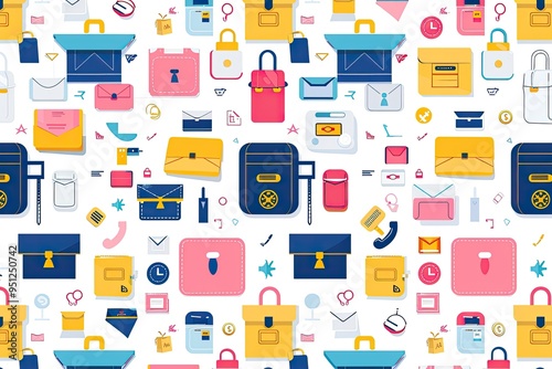 Colorful Pattern of Briefcases, Envelopes, and Other Objects