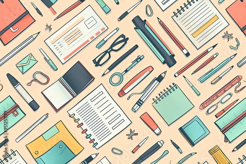 A Colorful Scattered Array of School Supplies on a Beige Background