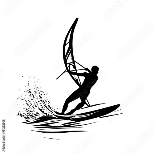 vector silhouette of a Windsurfing