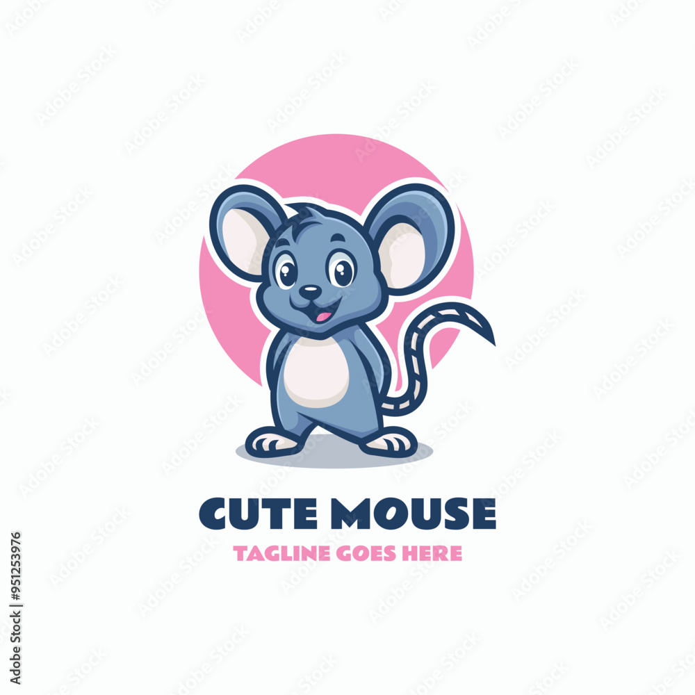 Obraz premium Vector Logo Illustration Cute Mouse Mascot Cartoon Style.
