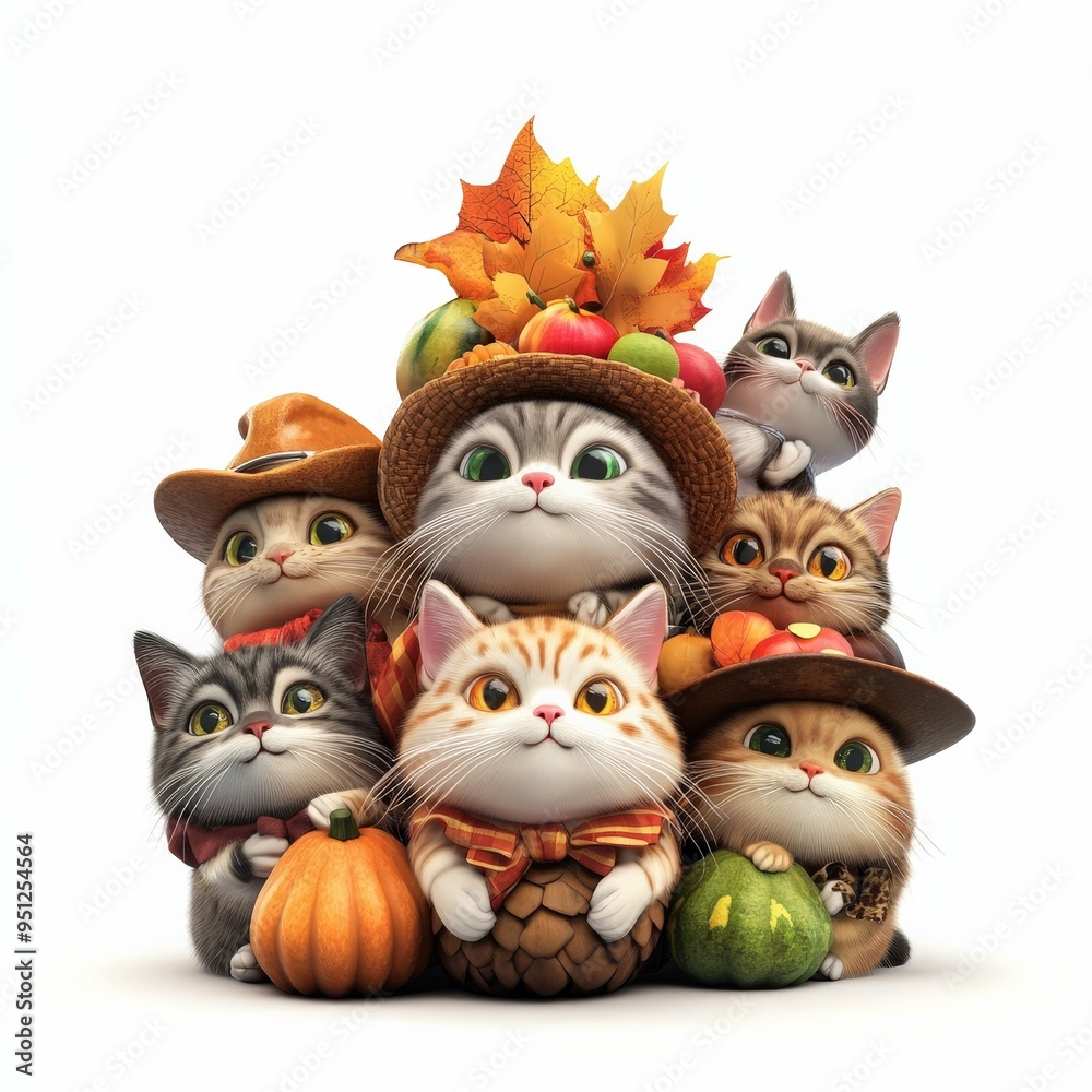 Obraz premium Cute Cats Celebrating Autumn.