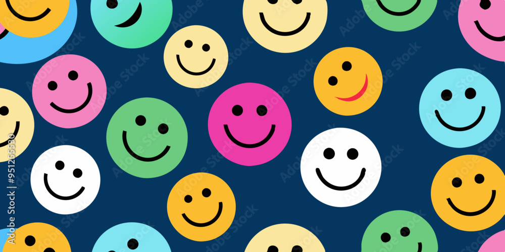 Happy smile faces seamless pattern in trendy Colorful style Happy smile faces seamless pattern in trendy Colorful style