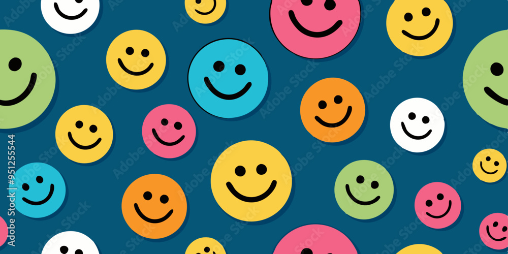 Happy smile faces seamless pattern in trendy Colorful style Happy smile faces seamless pattern in trendy Colorful style