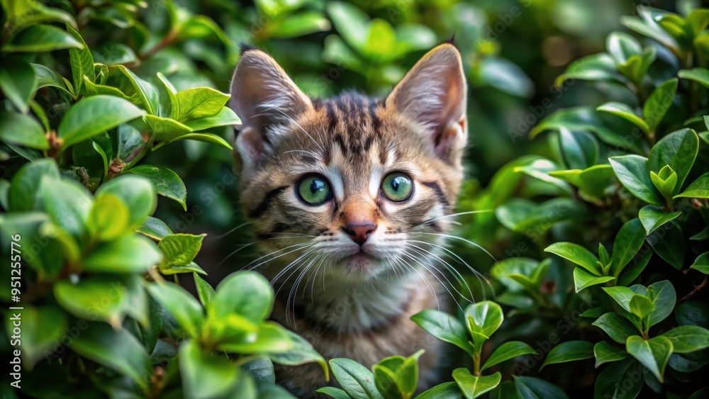 Kitten hiding in lush green bush , cute, cat, hiding, playful, nature, foliage, adorable, furry, curiosity, wildlife, pet, fluffy Kitten hiding in lush green bush , cute, cat, hiding, playful, nature, foliage, adorable, furry, curiosity, wildlife, pet, fluffy