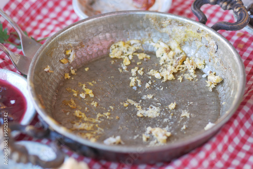 The scraped pan remains after having just served a delicious meal to our satisfied guests