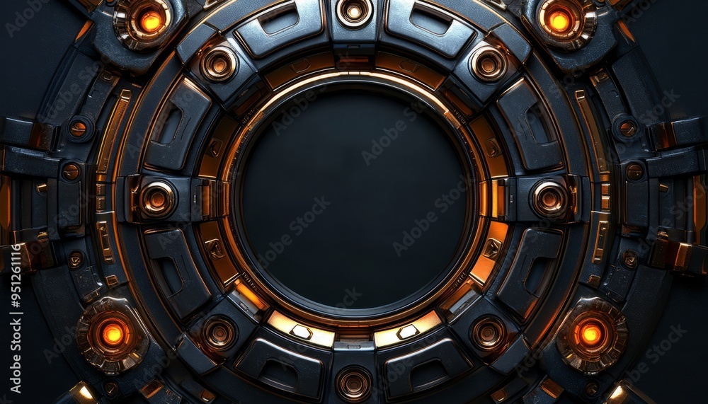 Fototapeta premium Circular Metal Frame with Glowing Lights