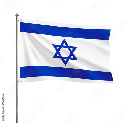 Israel flag waving in the wind on a silver pole, isolated on transparent background photo