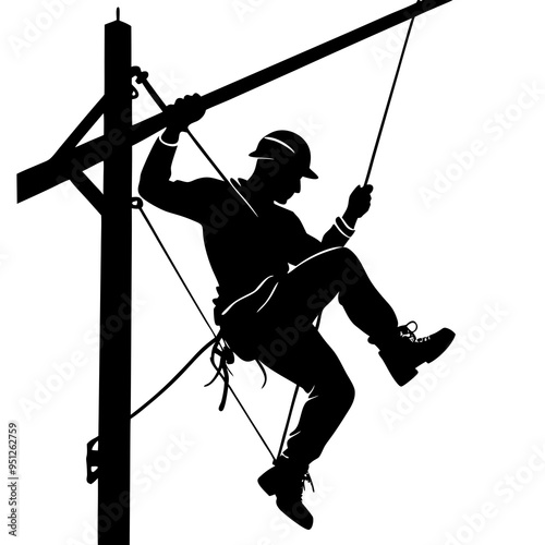 Vector Electrical lineman, Lineman climbing silhouette. Lineman silhouette, Lineman climbing silhouette black on white background 