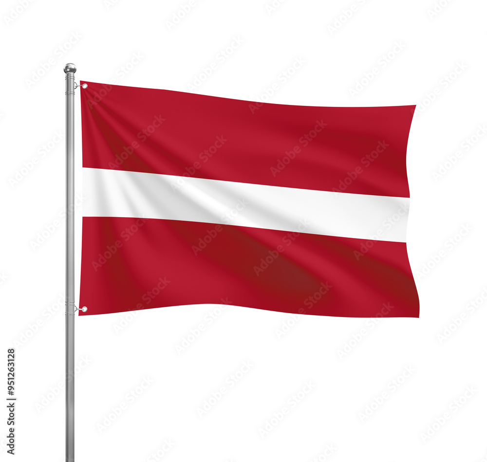 Latvia flag waving in the wind on a silver pole, isolated on transparent background Latvia flag waving in the wind on a silver pole, isolated on transparent background