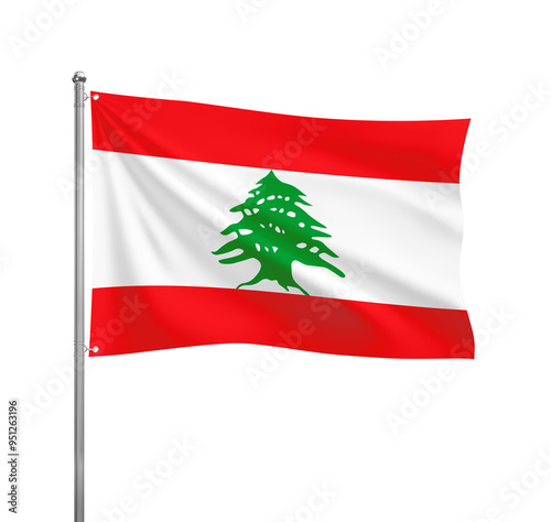Free Download Lebanon flag waving in the wind on a silver pole, isolated on transparent background - GFXLoad