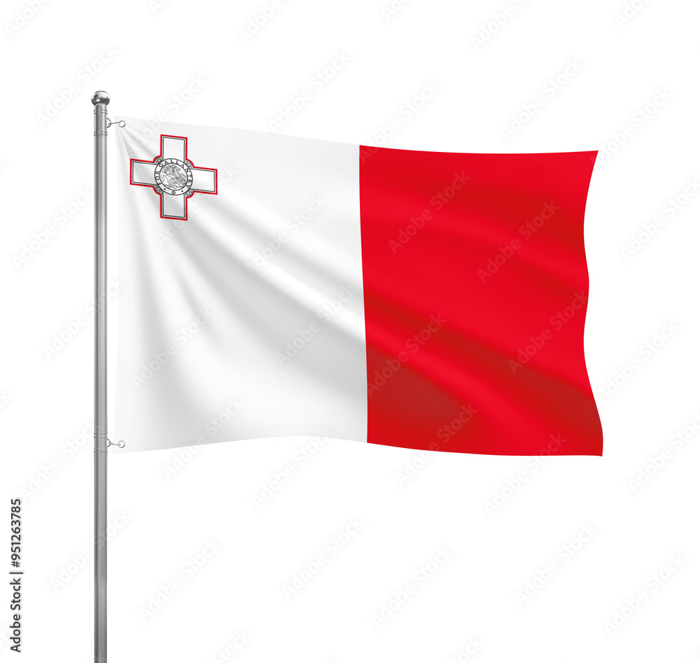 Malta flag waving in the wind on a silver pole, isolated on transparent background Malta flag waving in the wind on a silver pole, isolated on transparent background