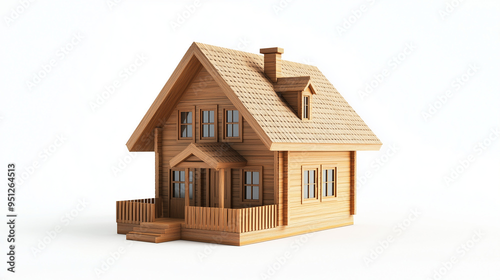 wooden house isolated on white, wooden toy house, miniature 3D house rendering wooden house isolated on white, wooden toy house, miniature 3D house rendering